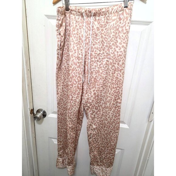 Victorias Secret Womens Peach Leopard Print Pajama Pants M Soft Drawstring Waist - Picture 1 of 8